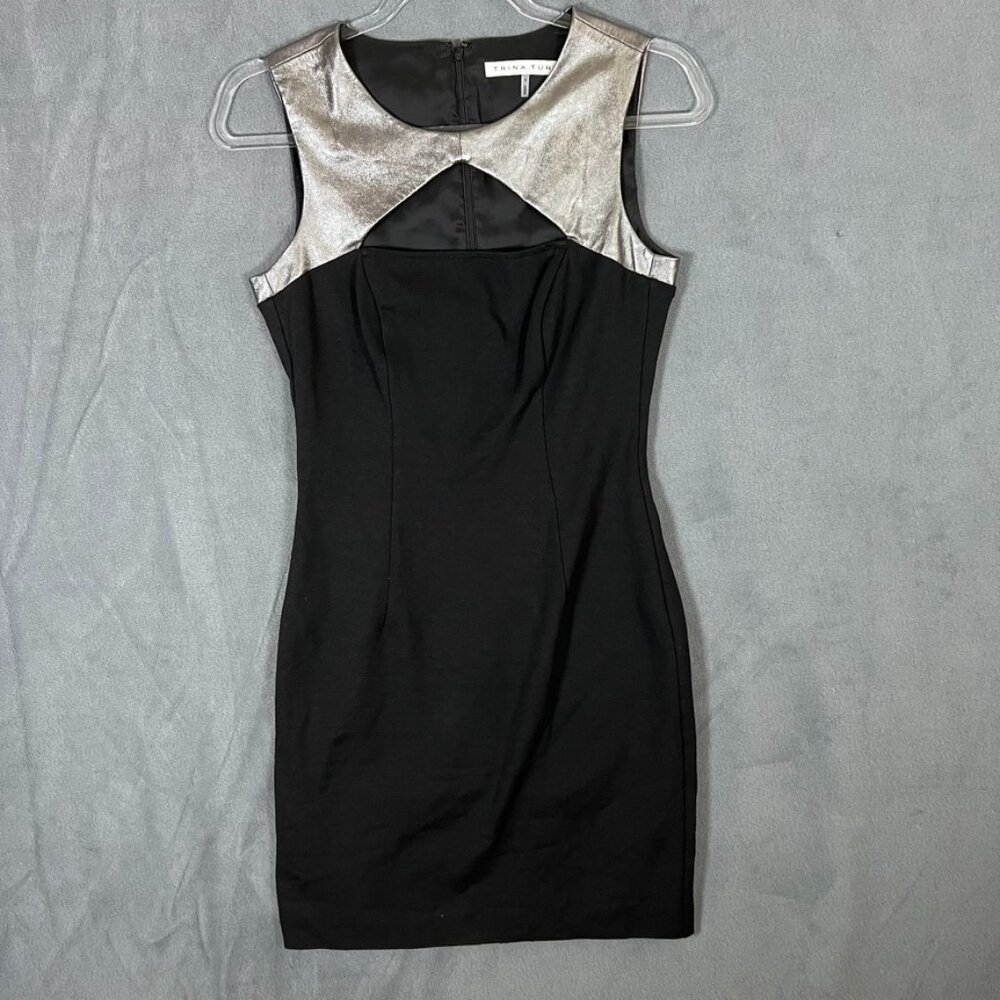 Trina Turk Lucasta Sheath Dress Gunmetal Leather Cut Out